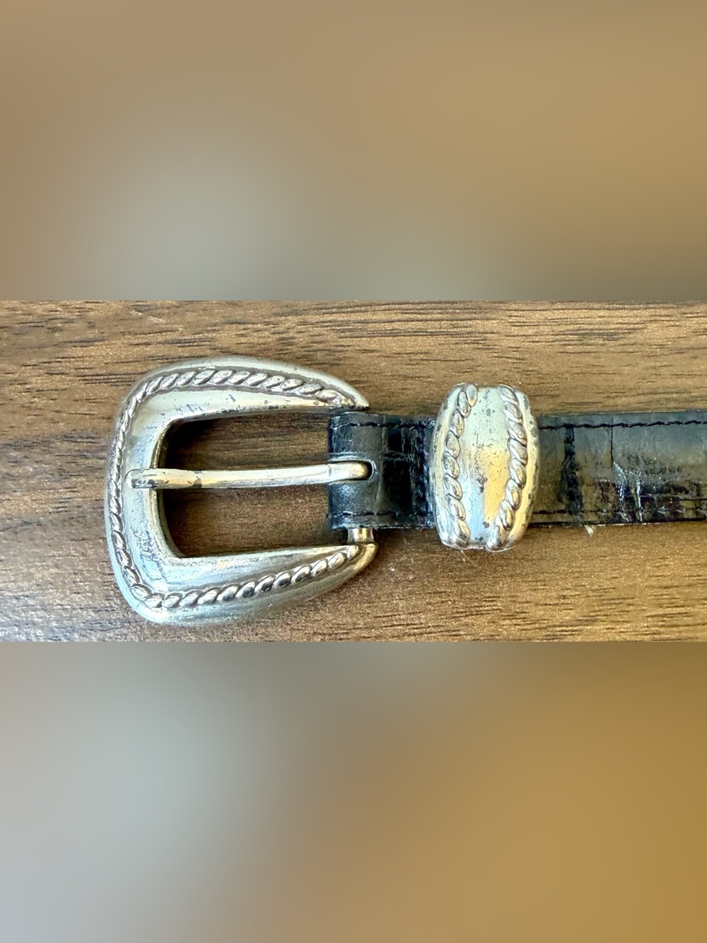 Vintage Safari Western-Style Women's Black Leather Belt with Silver-Tone Buckle - Picture 7 of 15